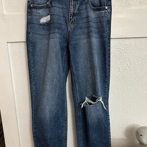 Sneak Peek Blue Flare Wide Leg Jeans with Distressing